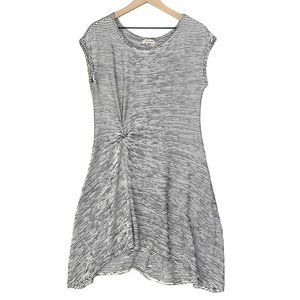 Max Studio Stripe Textured Knit Twist Cap Sleeve Asymmetrical Dress Navy Sz M/L